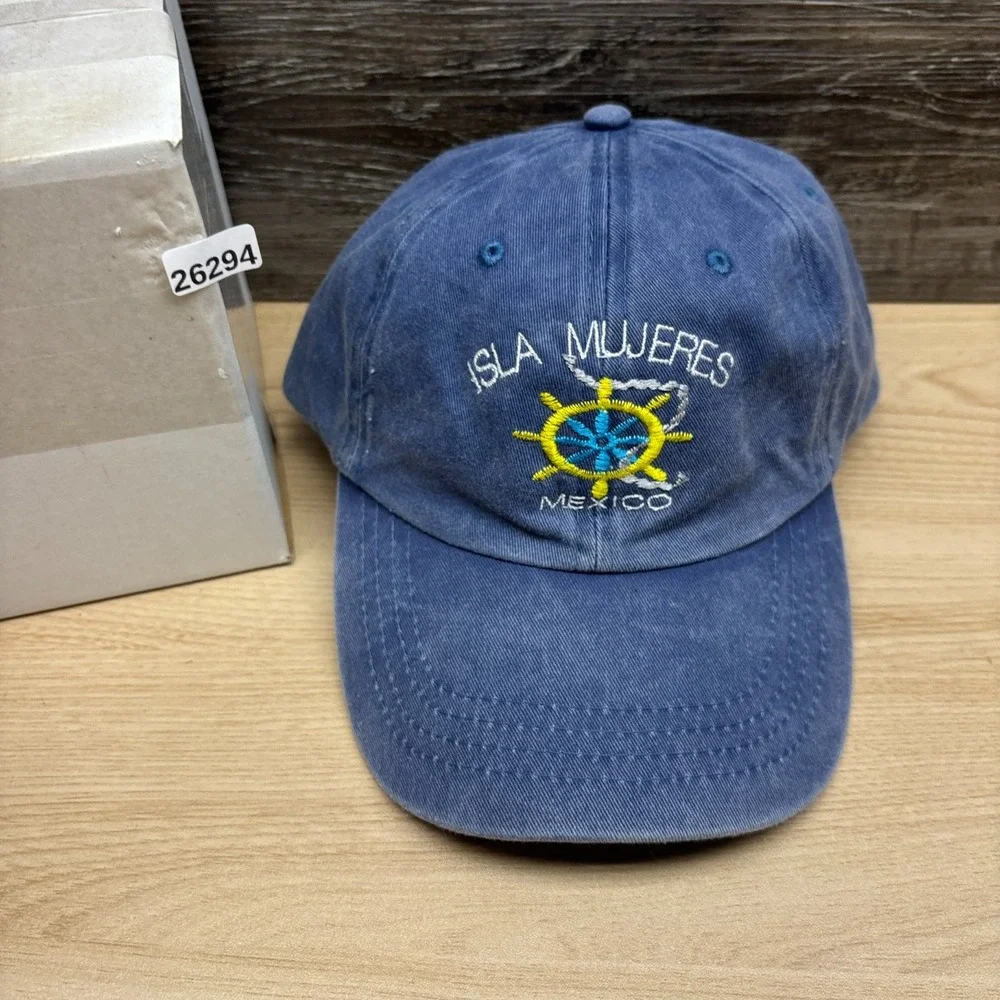dkps Gorras Isla Mujeres Mexico Hat Blue Nautical Ship Wheel Strap Back Cap